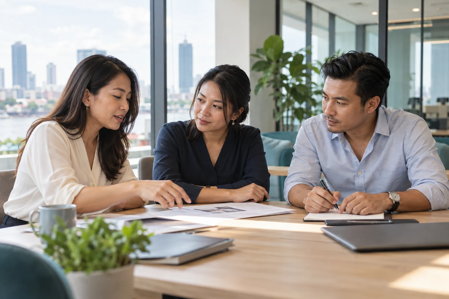 Professionals discussing people and business requirements in an office